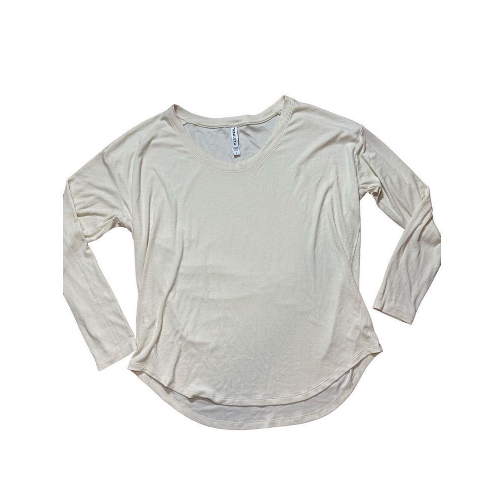 Athleta cream long sleeve hi low hem tee shirt sz L‎